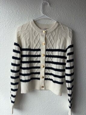 Universal Thread Ivory and Navy Striped Button-Front Cardigan